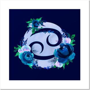 Cancer Zodiac Horoscope Blue Floral Monogram Posters and Art